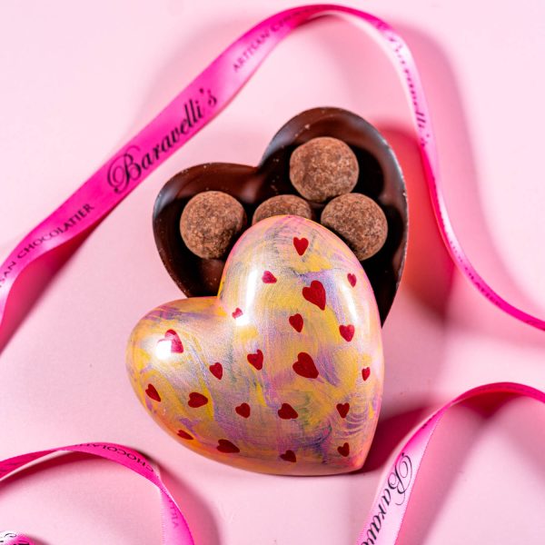 Dark chocolate heart bonbonniere with chilli truffles at Baravellis